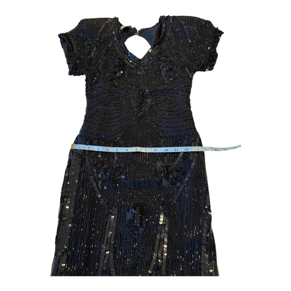 Stenay Vintage 80s Black Silk Beaded Sequin Midi Cocktail Party Small Gatsby - Picture 12 of 16
